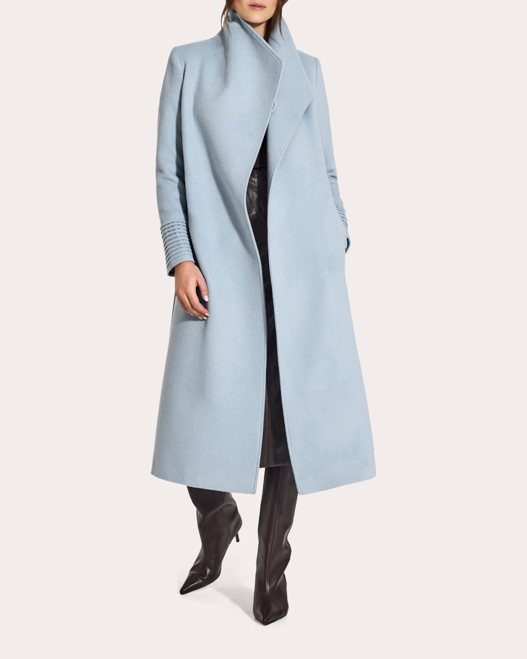 Baby Alpaca Funnel Collar Long Wrap Coat