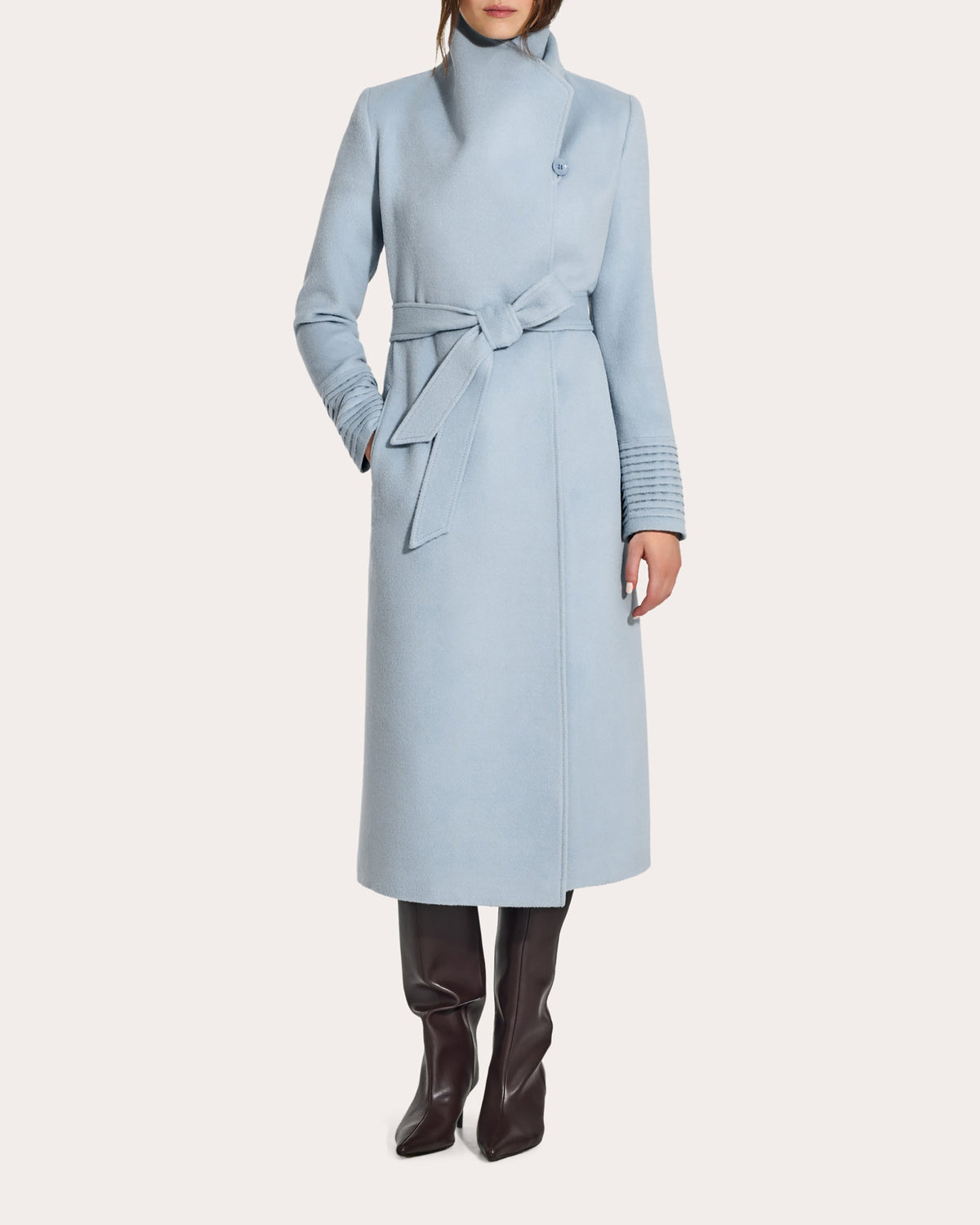 Baby Alpaca Funnel Collar Long Wrap Coat