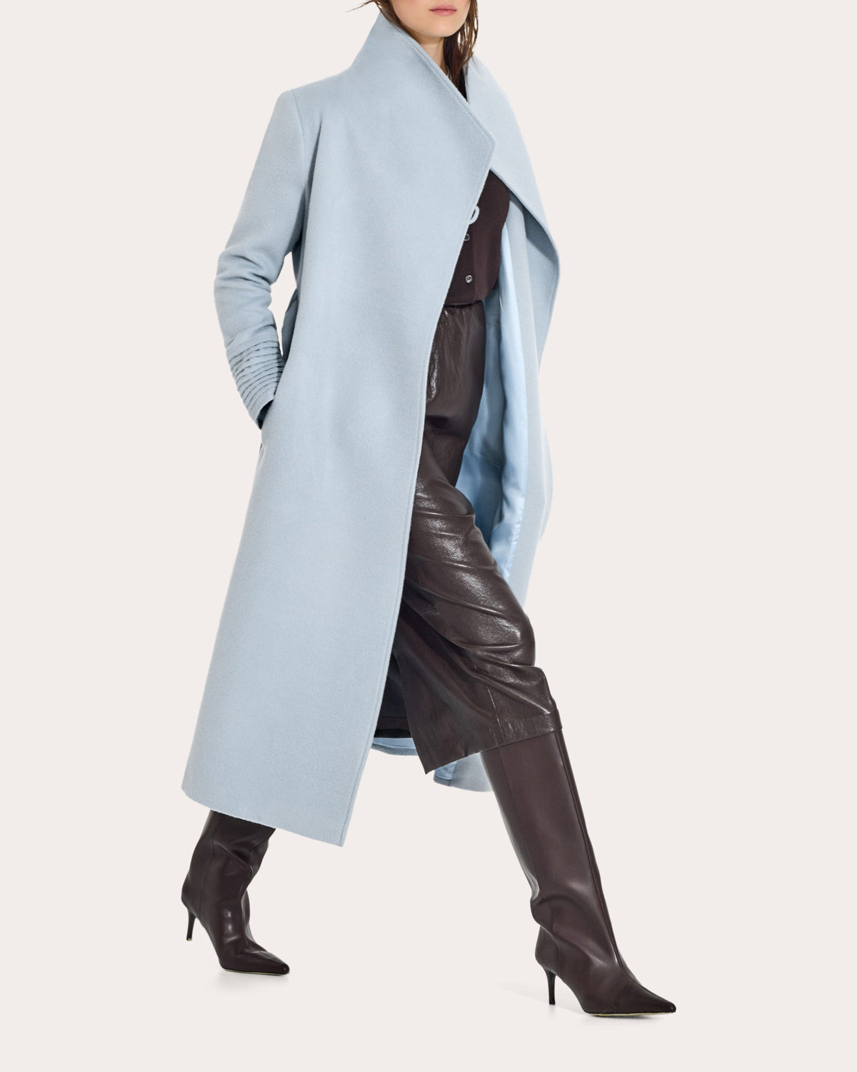 Baby Alpaca Funnel Collar Long Wrap Coat