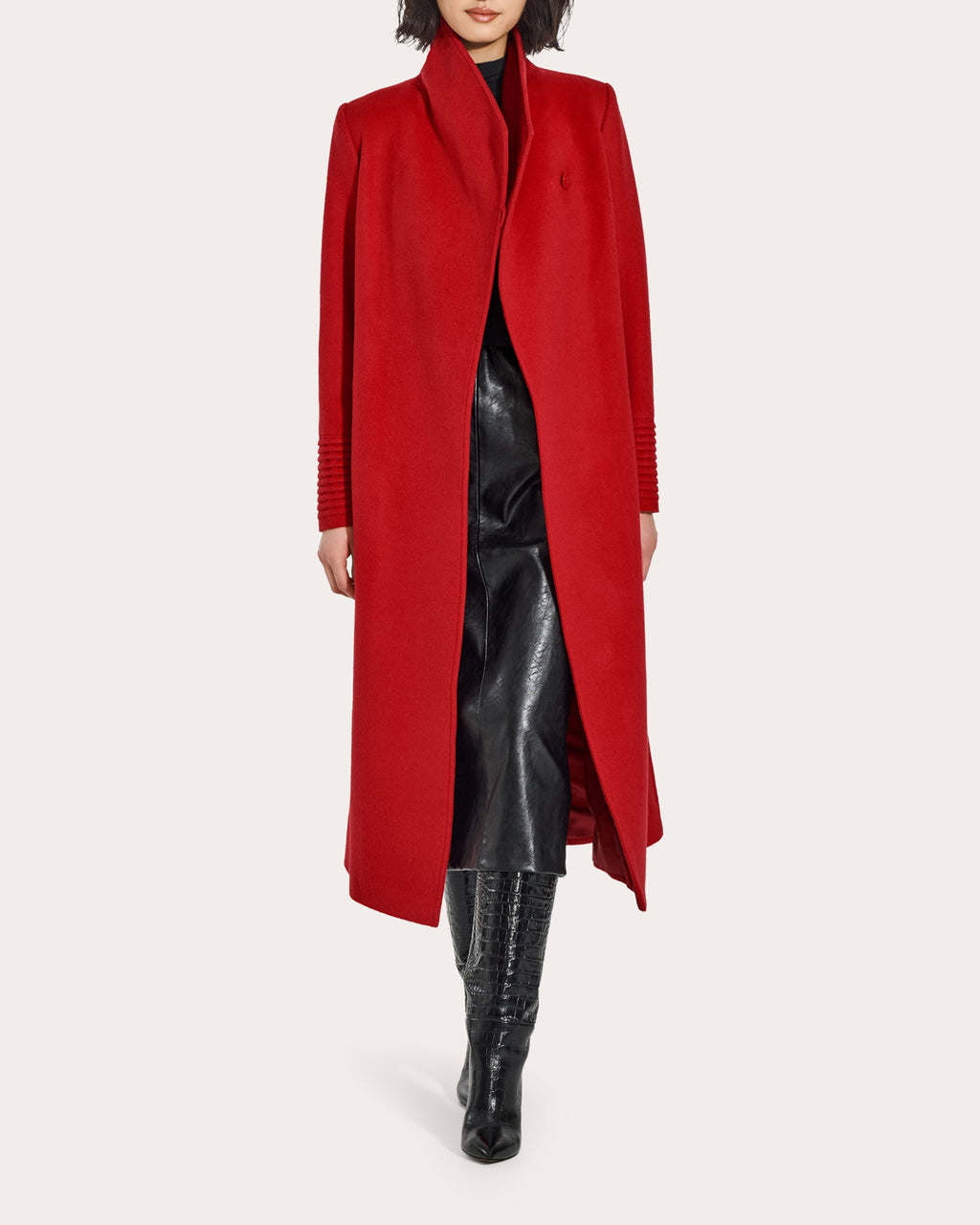 Baby Alpaca Funnel Collar Long Wrap Coat