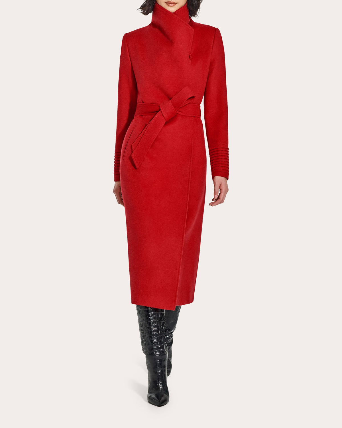 Baby Alpaca Funnel Collar Long Wrap Coat