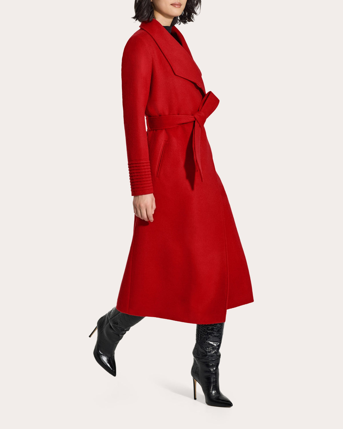 Baby Alpaca Funnel Collar Long Wrap Coat