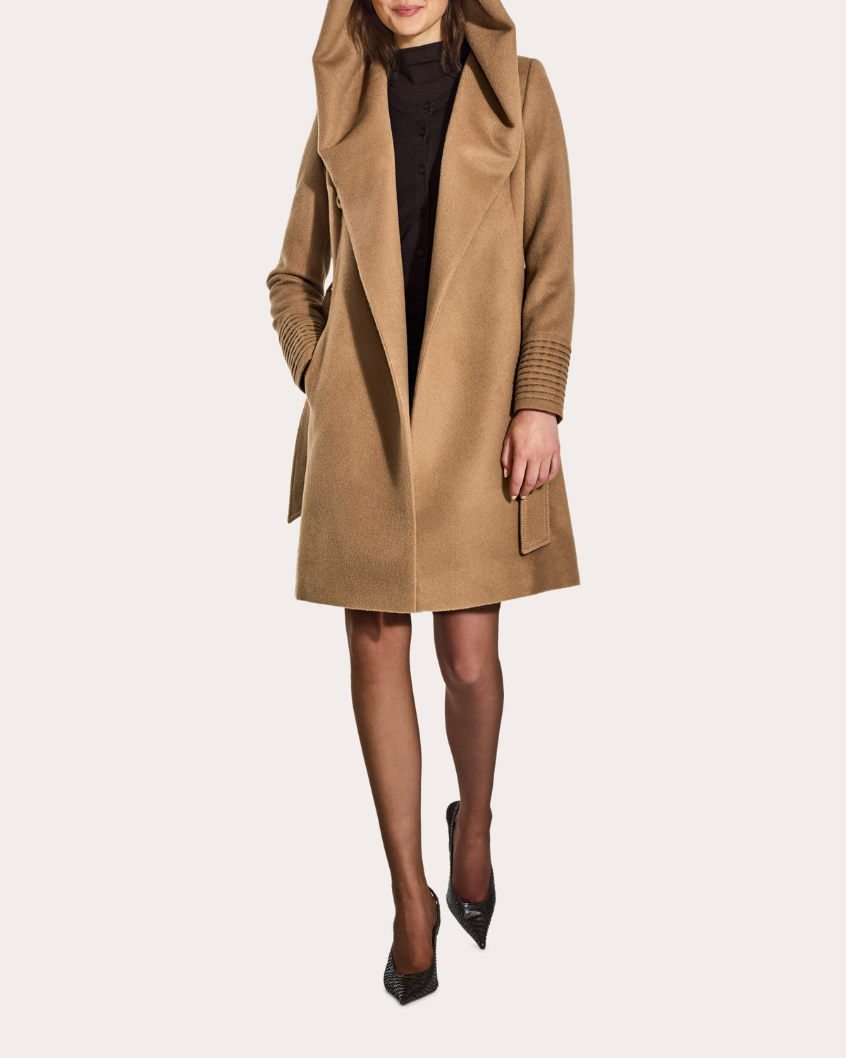 Baby Alpaca Hooded Midi Wrap Coat