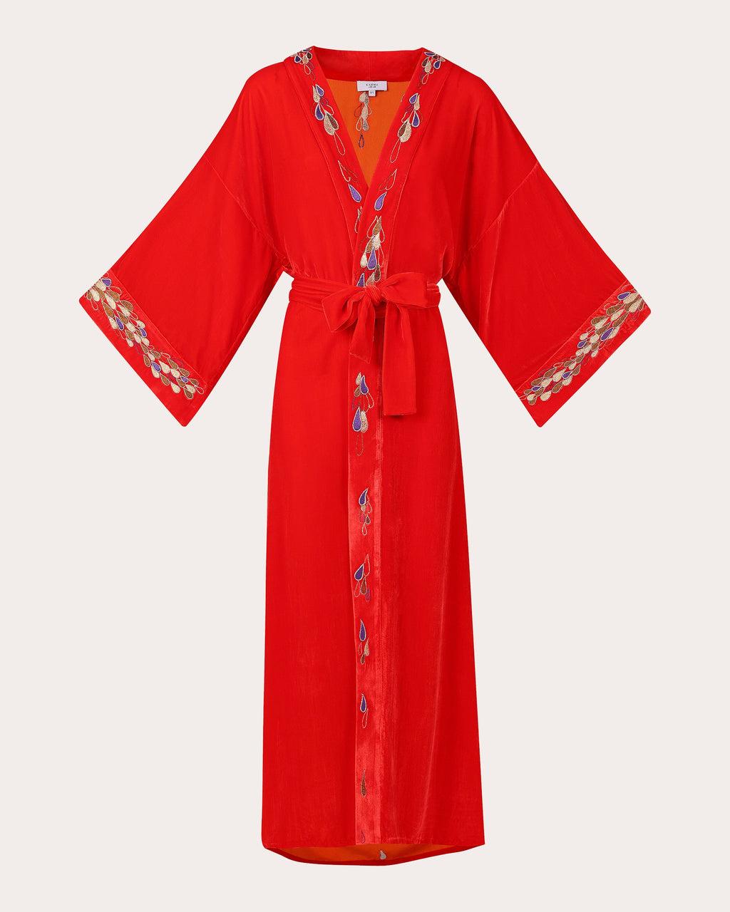 Nikko Embroidered Velvet Long Kimono