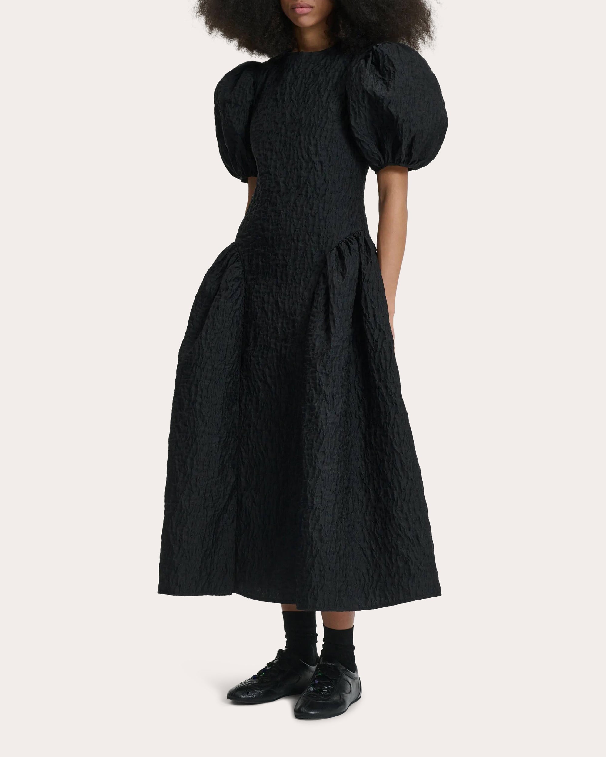 Bali Lobelia Matelassé Puff-Sleeve Midi Dress
