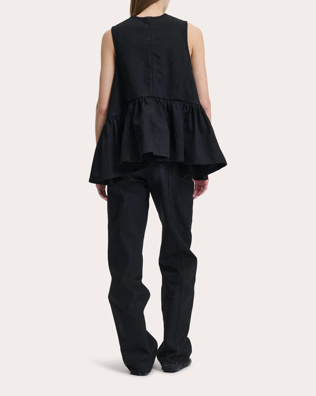 Barbara Embroidered Floral Denim Peplum Top