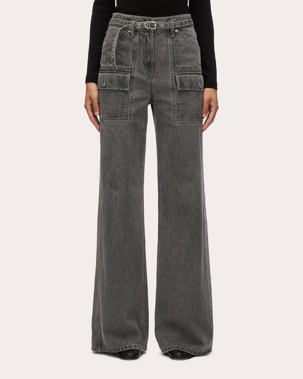 Acid Wash Belted Cargo Jeans
