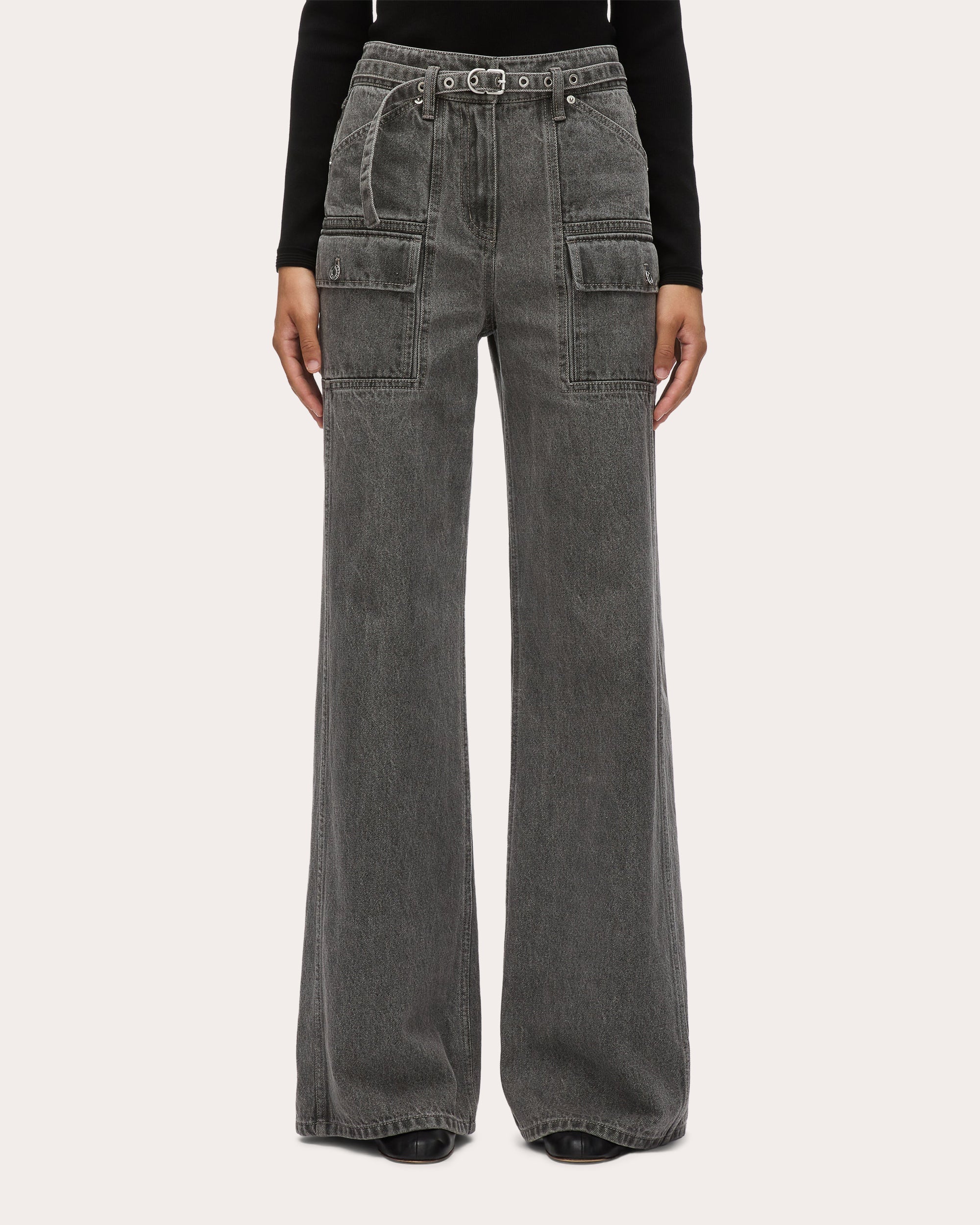 Acid Wash Belted Cargo Jeans