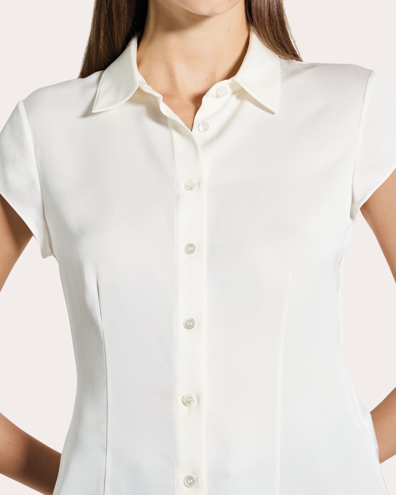 Silk Cap-Sleeve Button-Up
