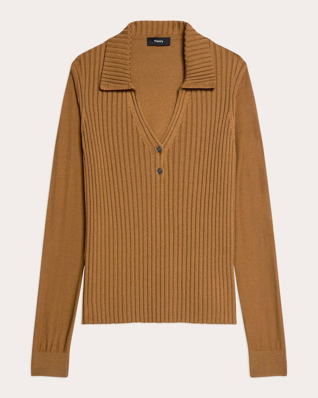 Ribbed Wool Collared Polo Sweater