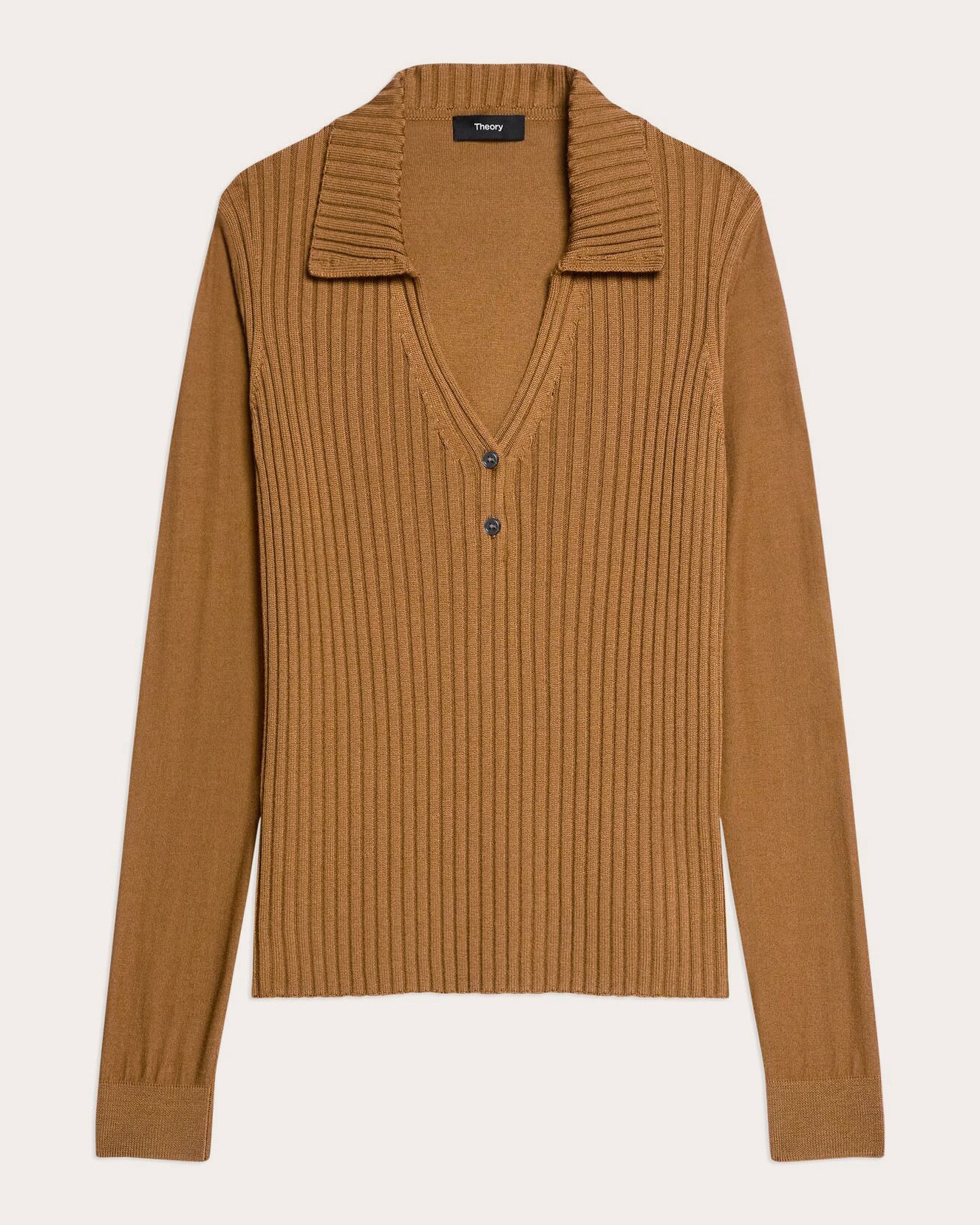 Ribbed Wool Collared Polo Sweater