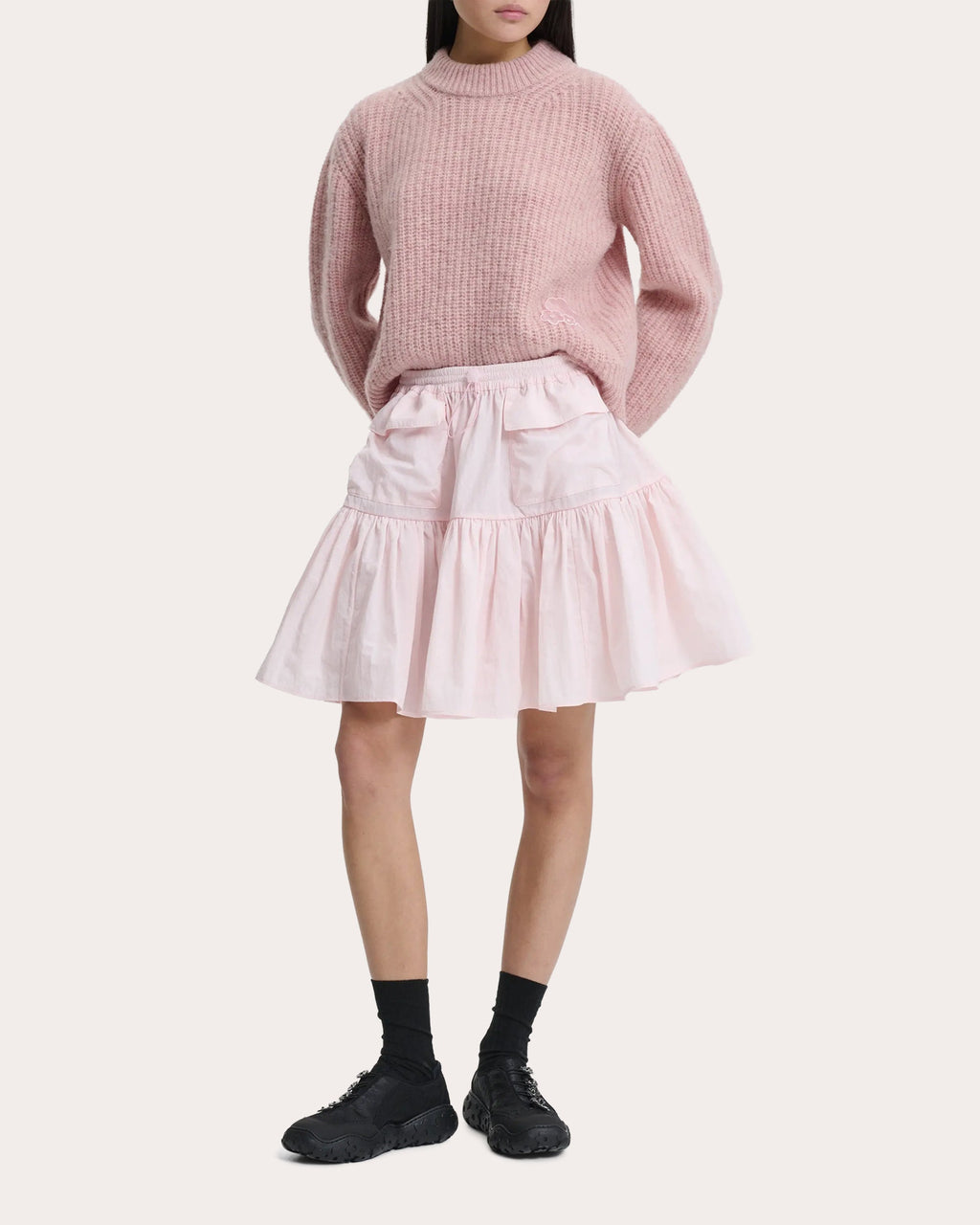 Bega Floral Appliqué Wool Mock Neck Sweater