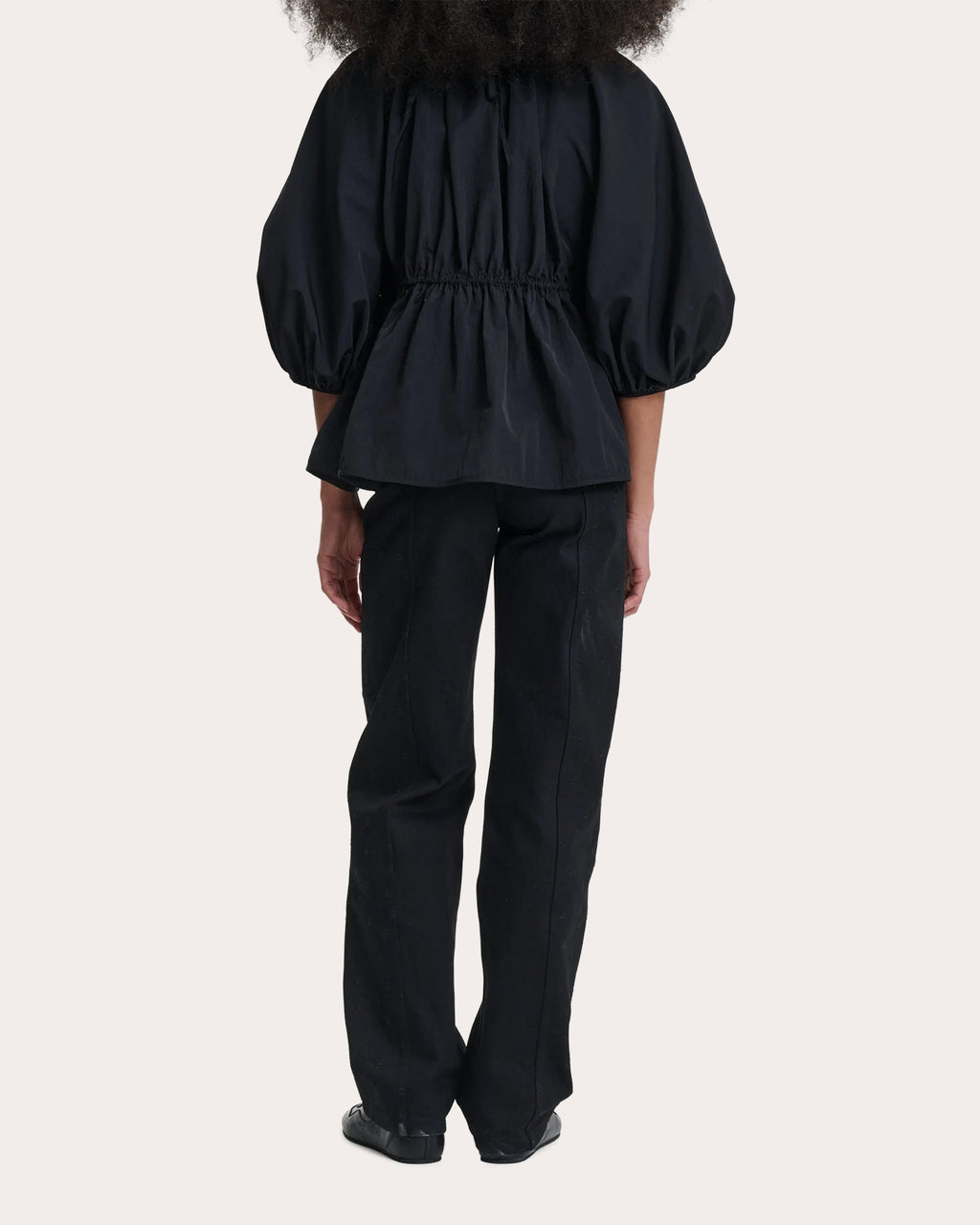 Berta Taffeta Puff-Sleeve Peplum Top