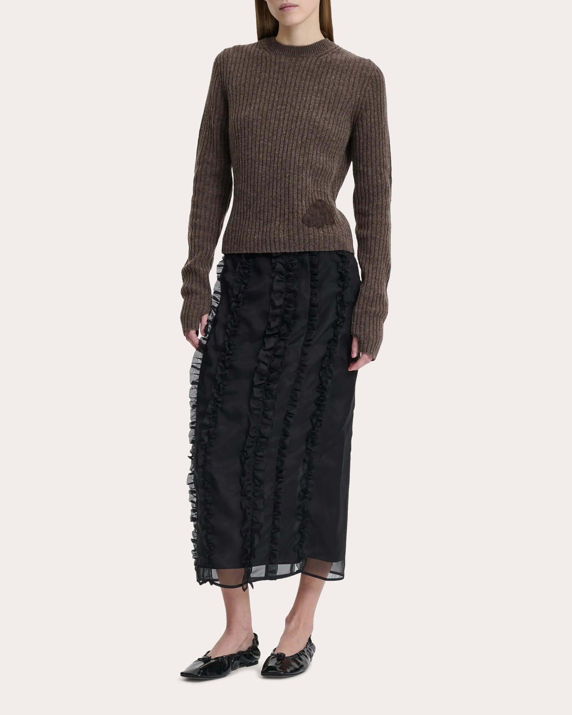 Blas Floral Appliqué Wool Crewneck Sweater