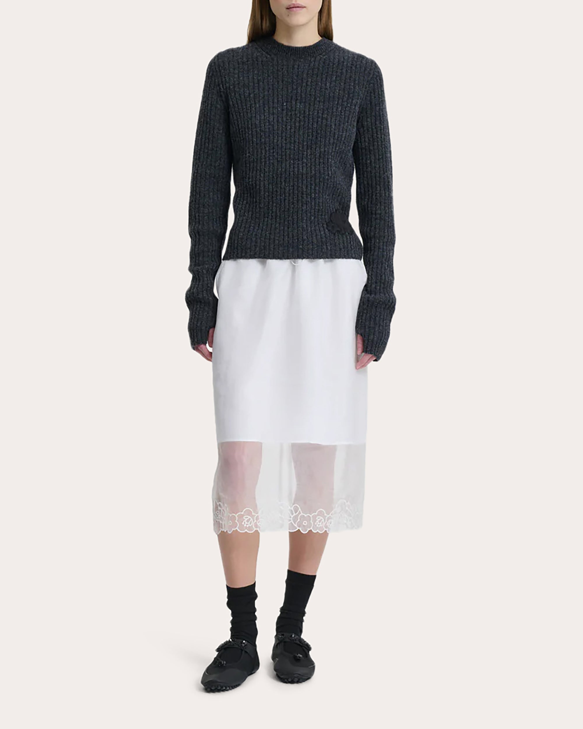 Blas Floral Appliqué Wool Crewneck Sweater