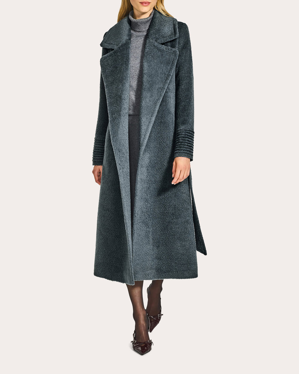 Bouclé Alpaca Notched Collar Long Wrap Coat