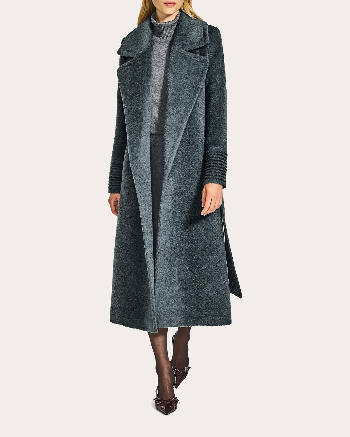 Bouclé Alpaca Notched Collar Long Wrap Coat