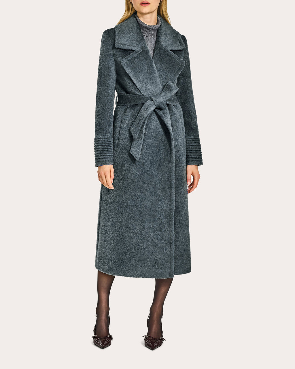 Bouclé Alpaca Notched Collar Long Wrap Coat