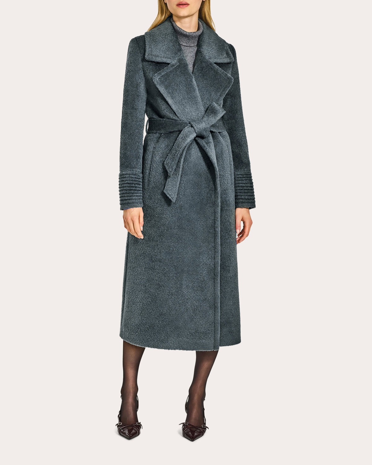 Bouclé Alpaca Notched Collar Long Wrap Coat