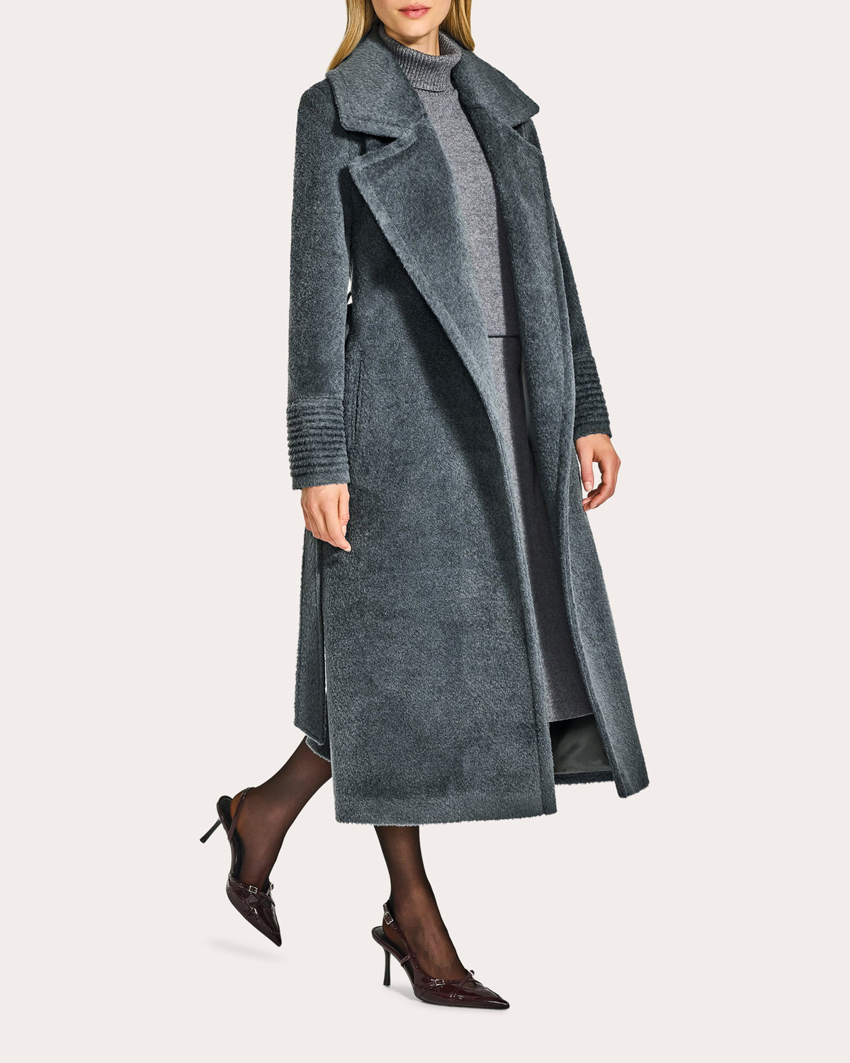 Bouclé Alpaca Notched Collar Long Wrap Coat