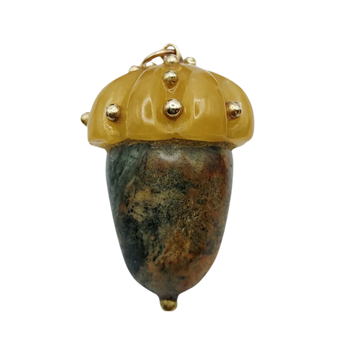 Carved Stone Acorn Pendant (Yellow Onyx+Soapstone)