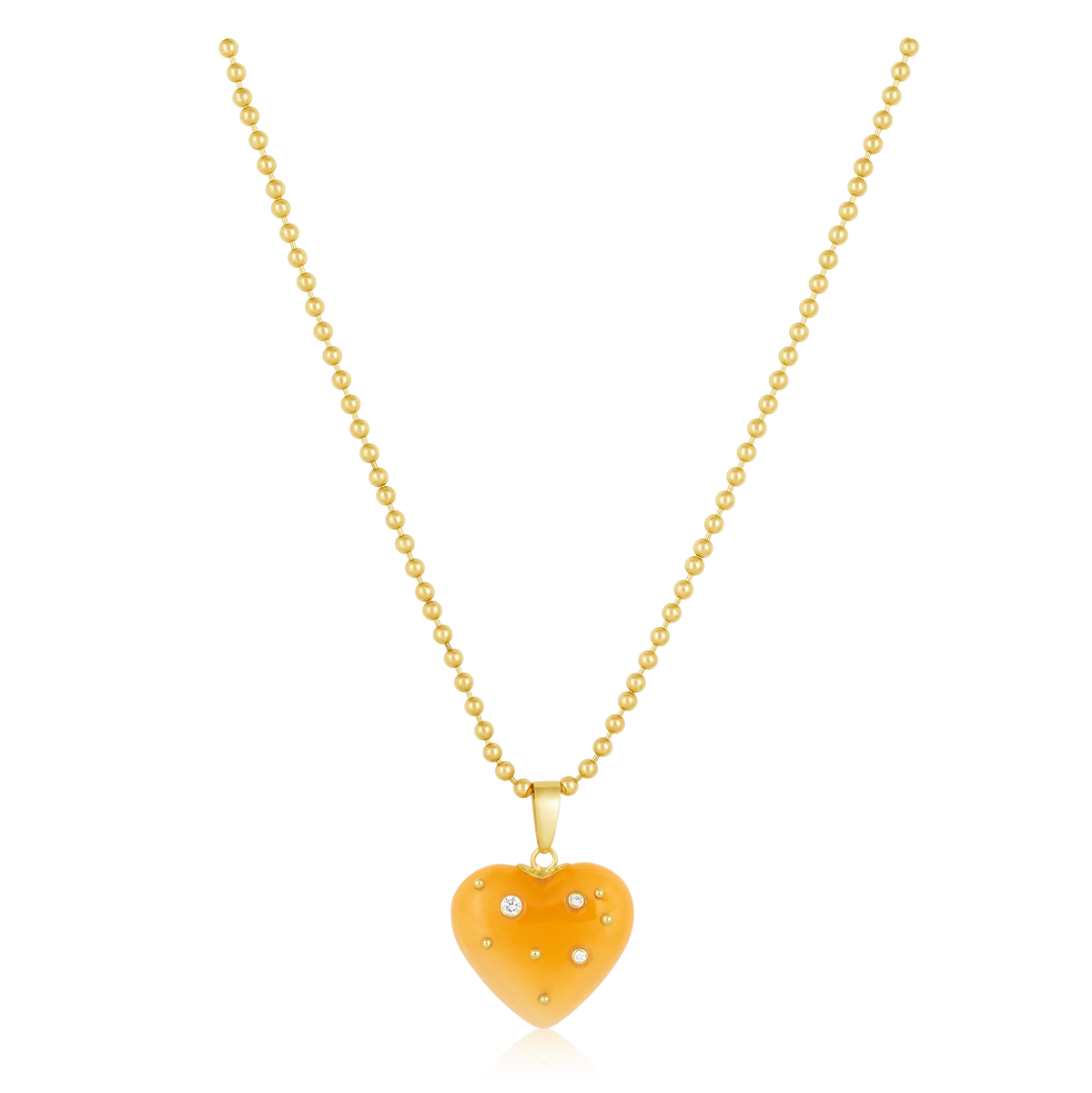 Carved Stone Studded Heart Pendant (Yellow Onyx)
