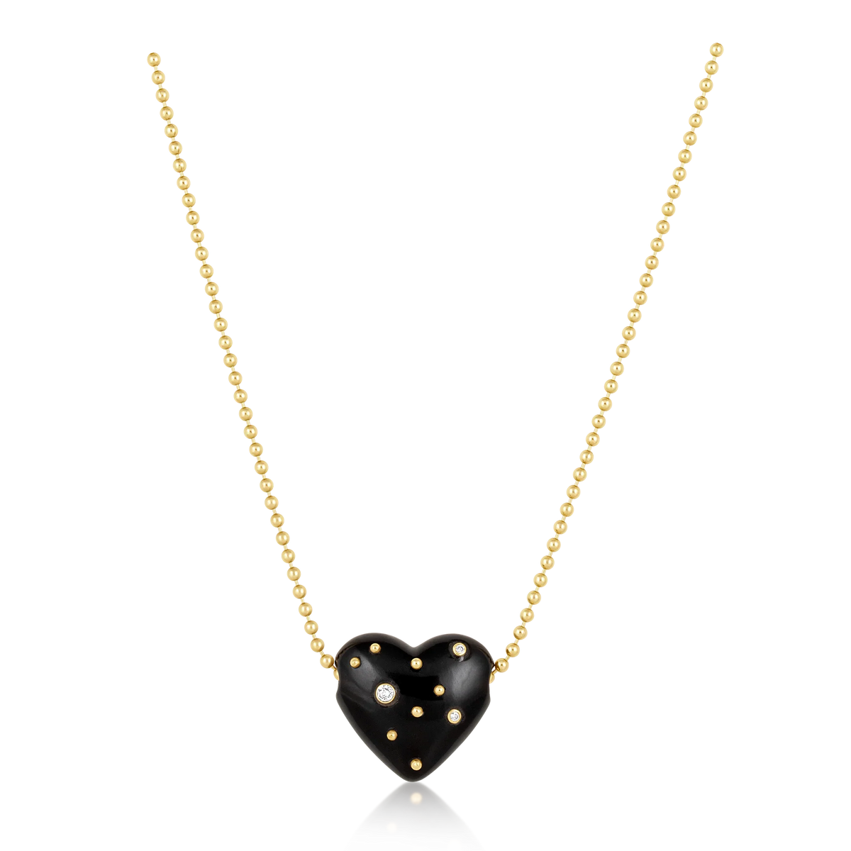 Carved Stone Studded Heart Pendant (Black Onyx)