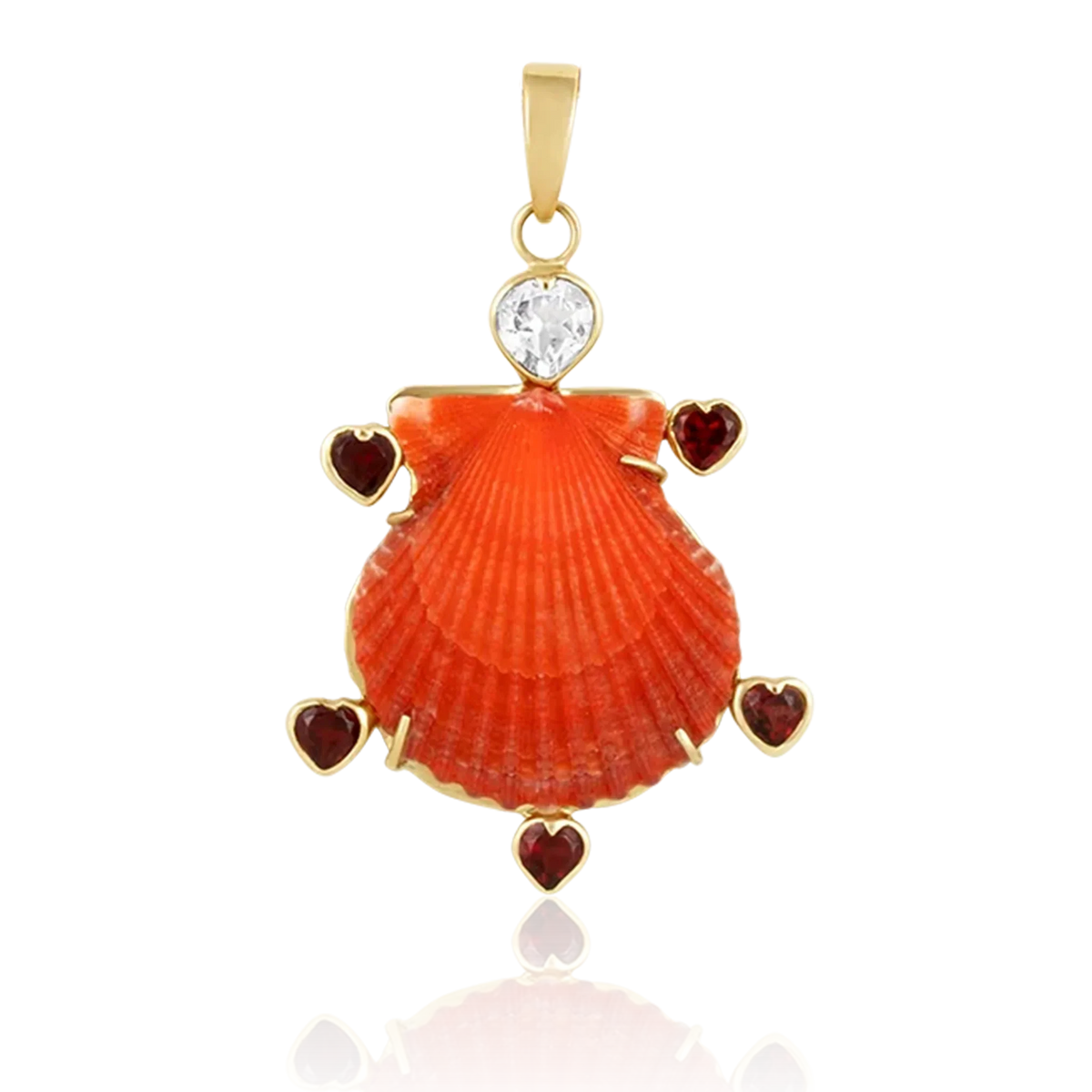 Orange Shell Garnet Heart Halo