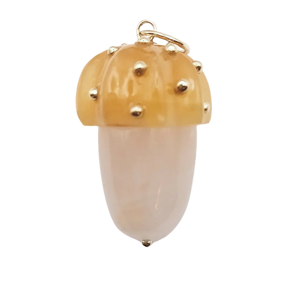 Carved Stone Acorn Pendant (Rose Quartz+Yellow Onyx)