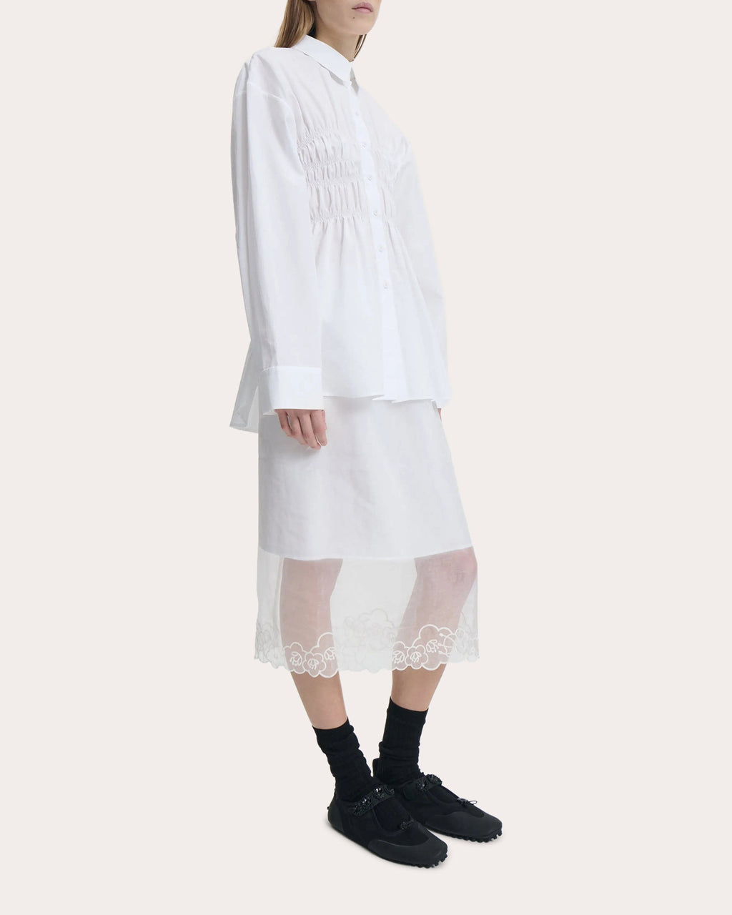 Braxton Ruched Cotton Button-Up