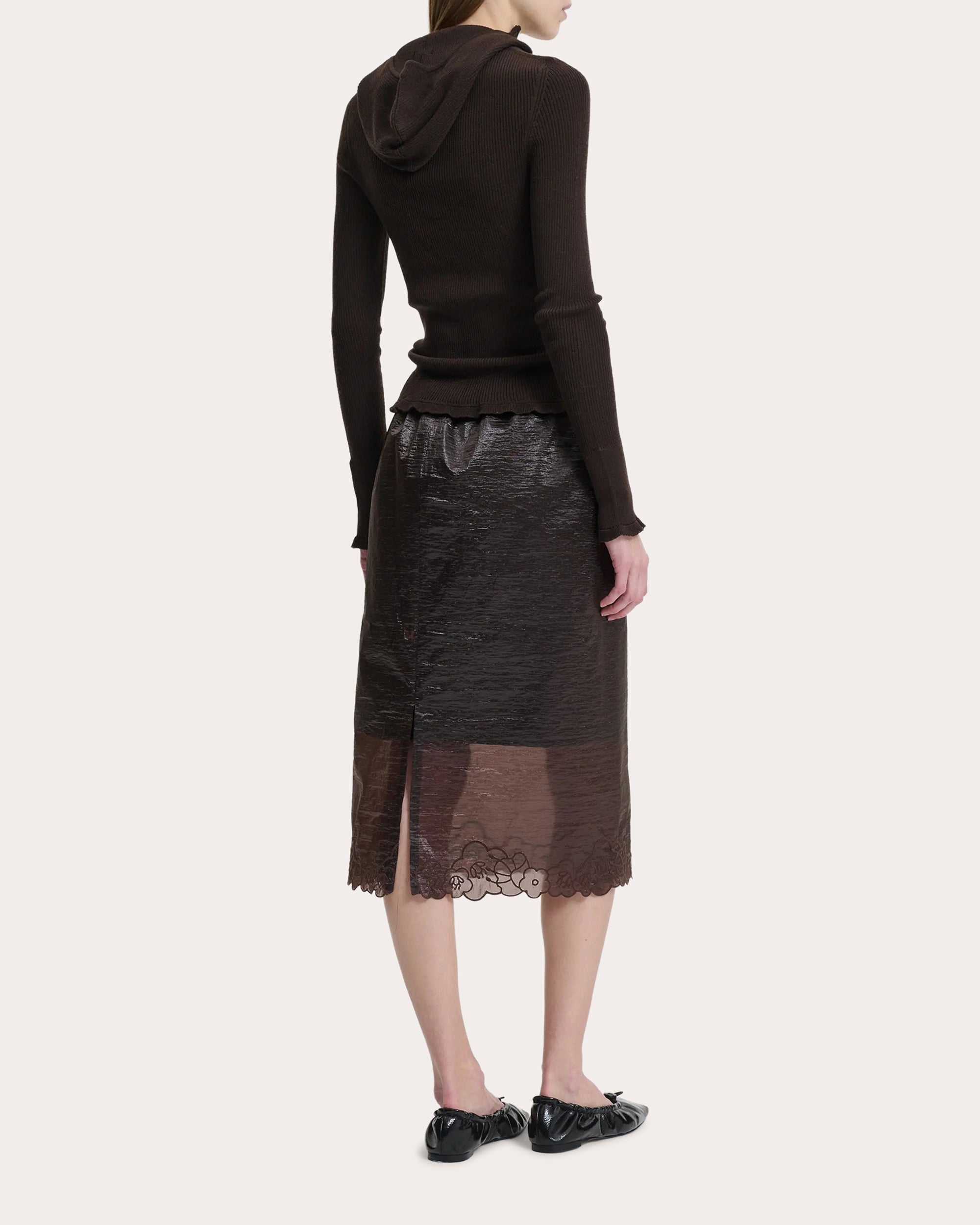 Bria Embroidered Floral Liquid Myrtia Pencil Skirt