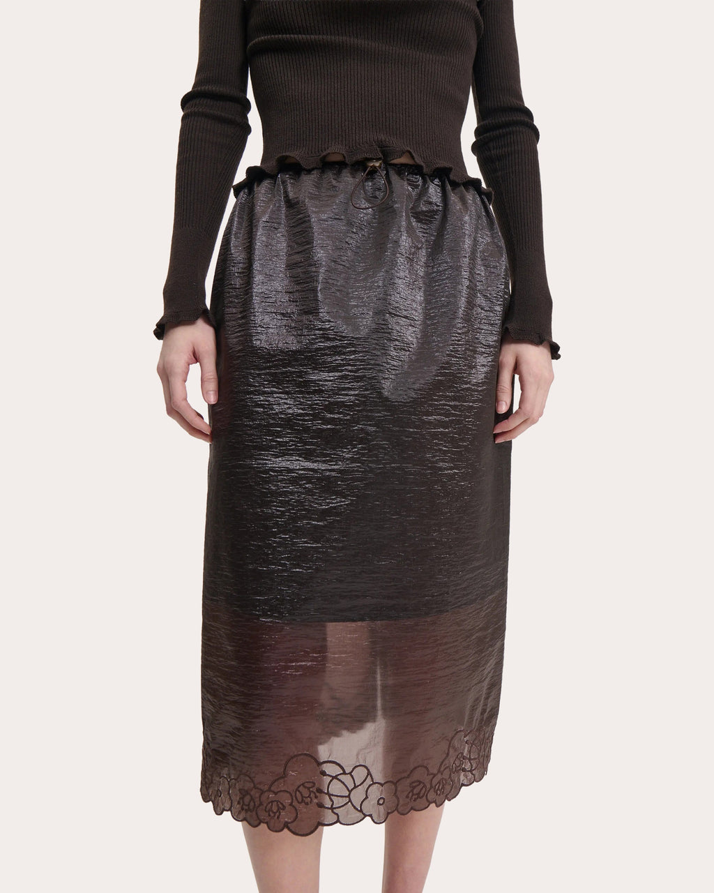 Bria Embroidered Floral Liquid Myrtia Pencil Skirt