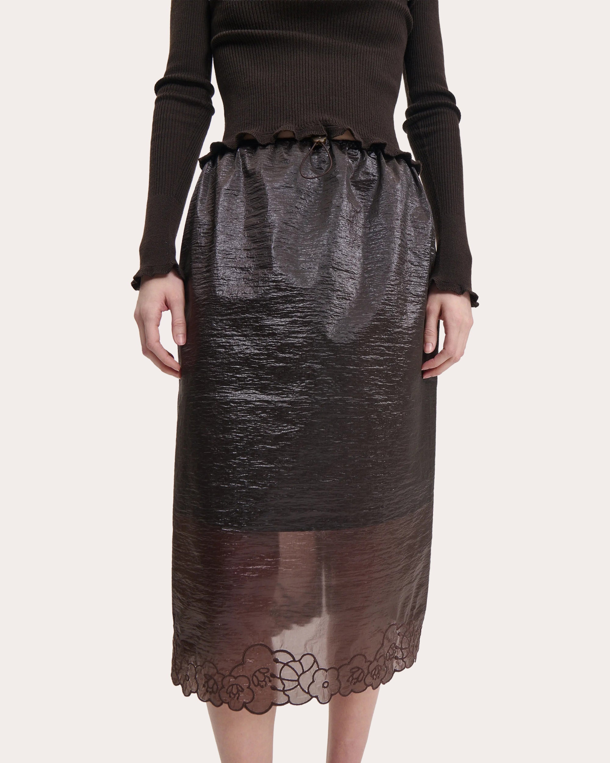 Bria Embroidered Floral Liquid Myrtia Pencil Skirt