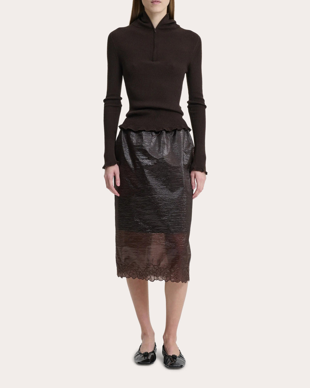 Bria Embroidered Floral Liquid Myrtia Pencil Skirt