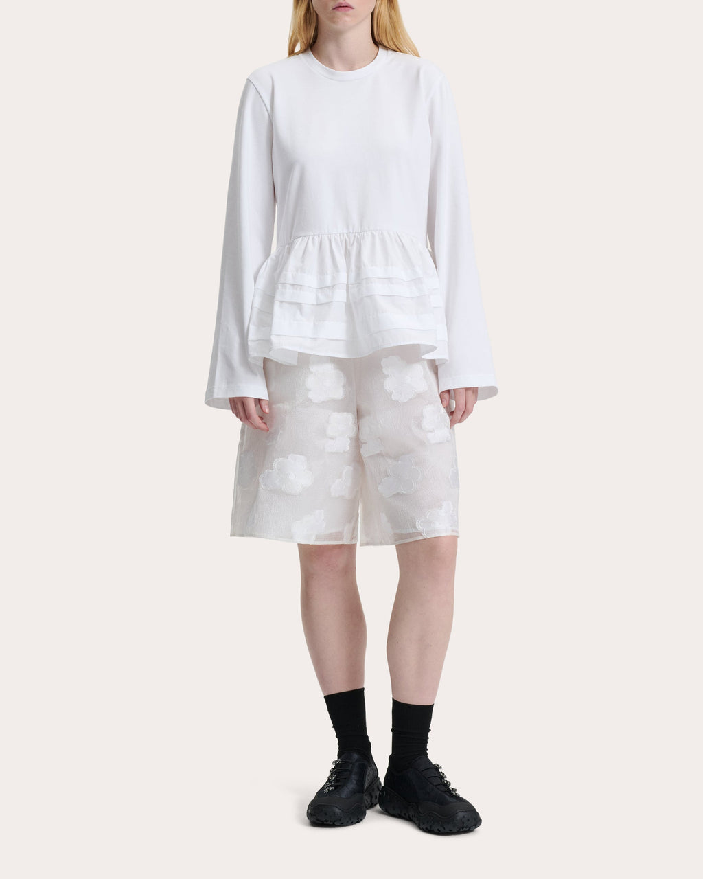 Audrey Pleated Cotton-Jersey Peplum Top