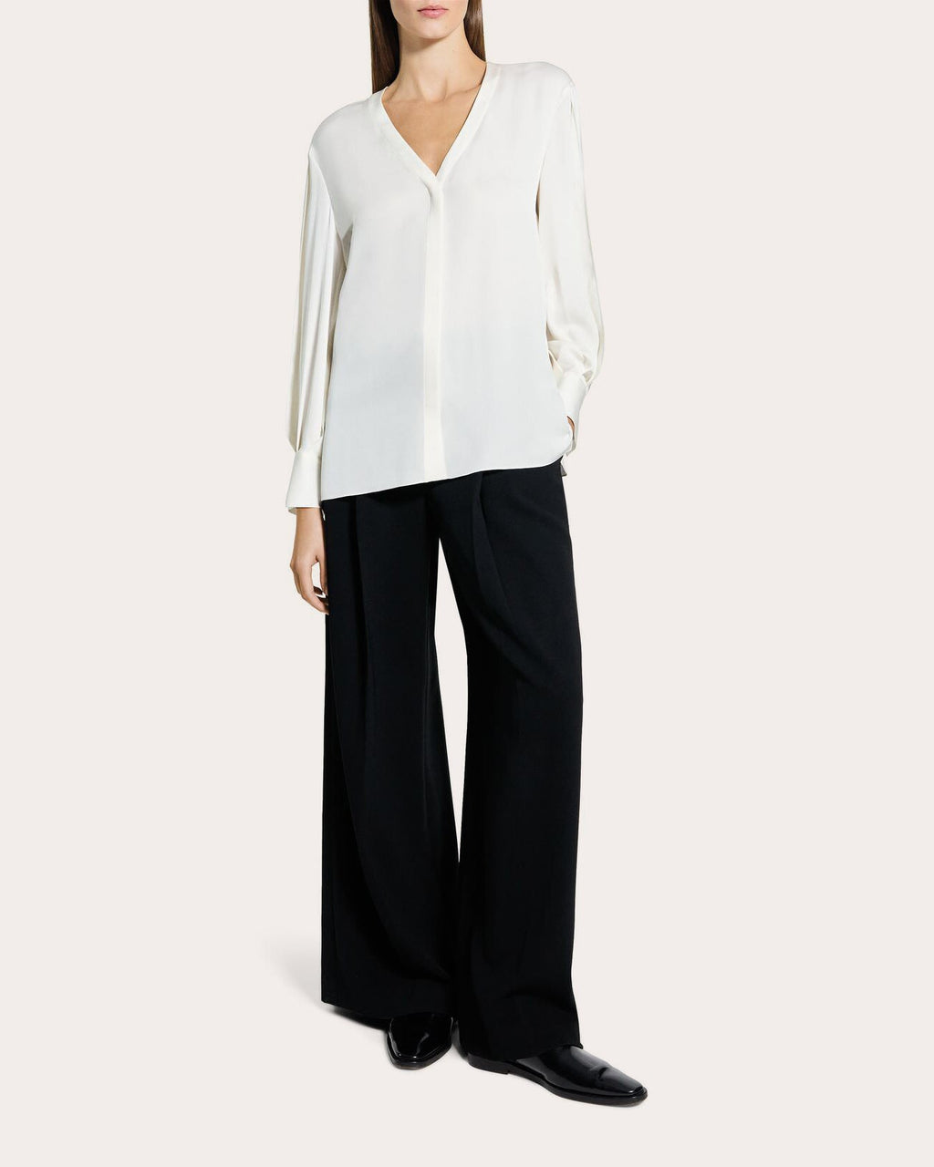 Silk Georgette Blouson-Sleeve Blouse