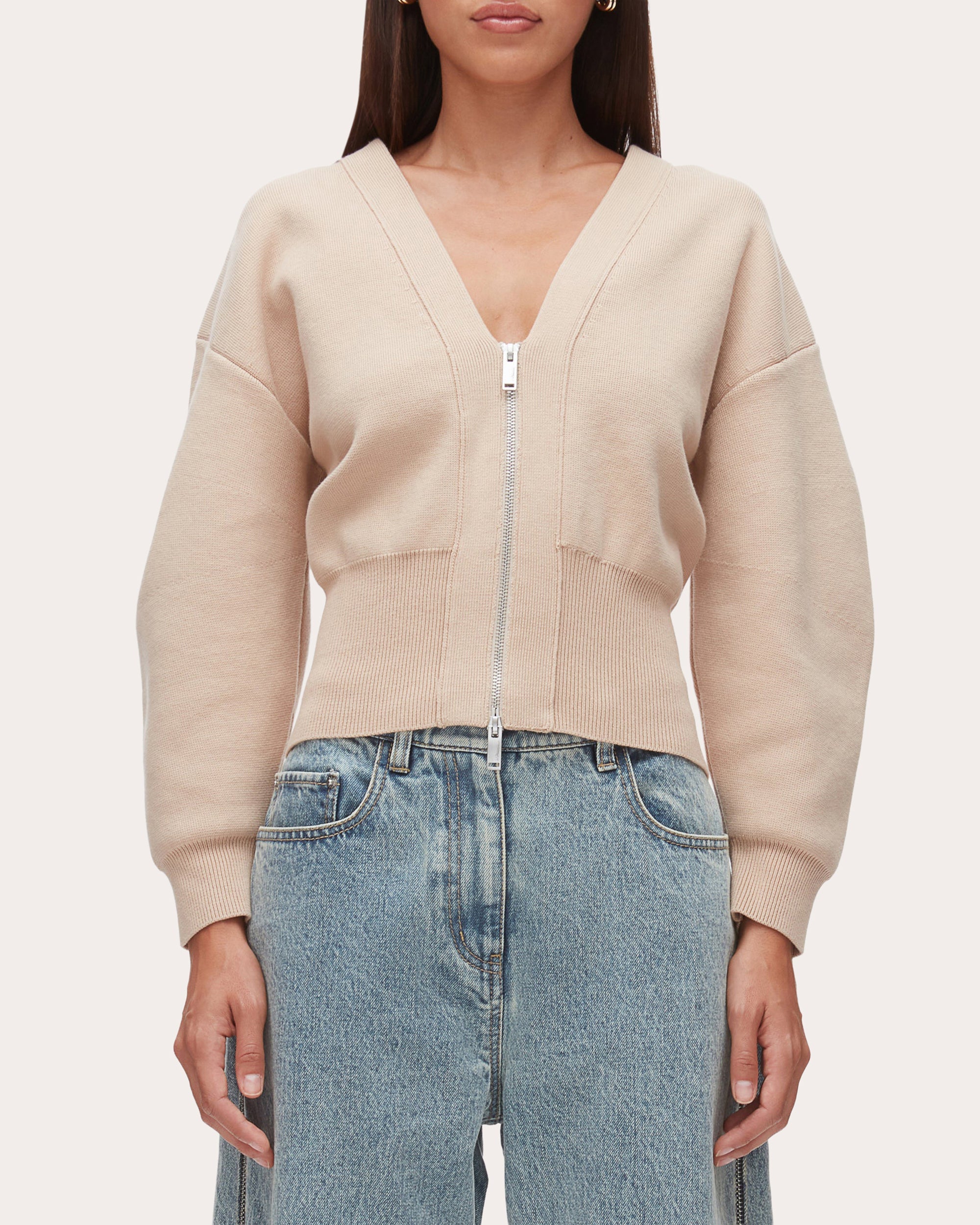 Cotton Knit Sculpted-Sleeve Crop Cardigan