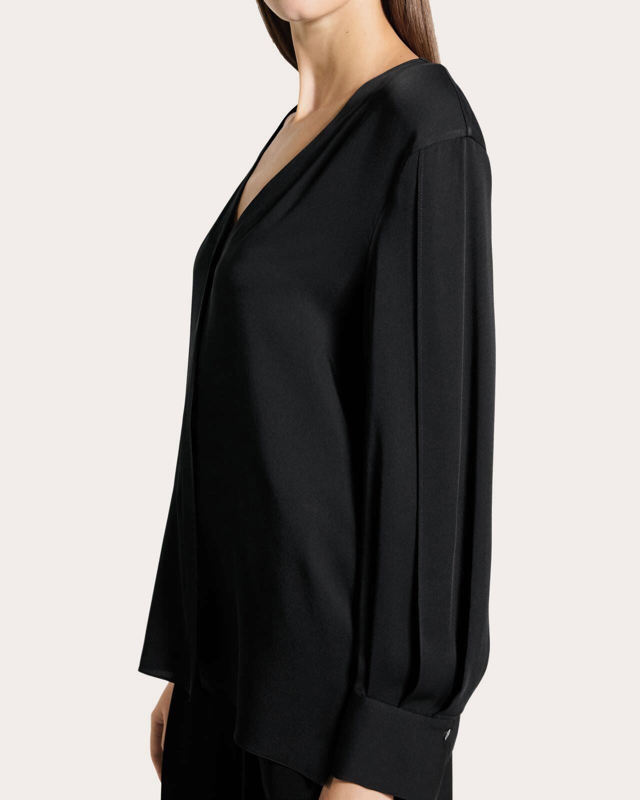 Silk Georgette Blouson-Sleeve Blouse