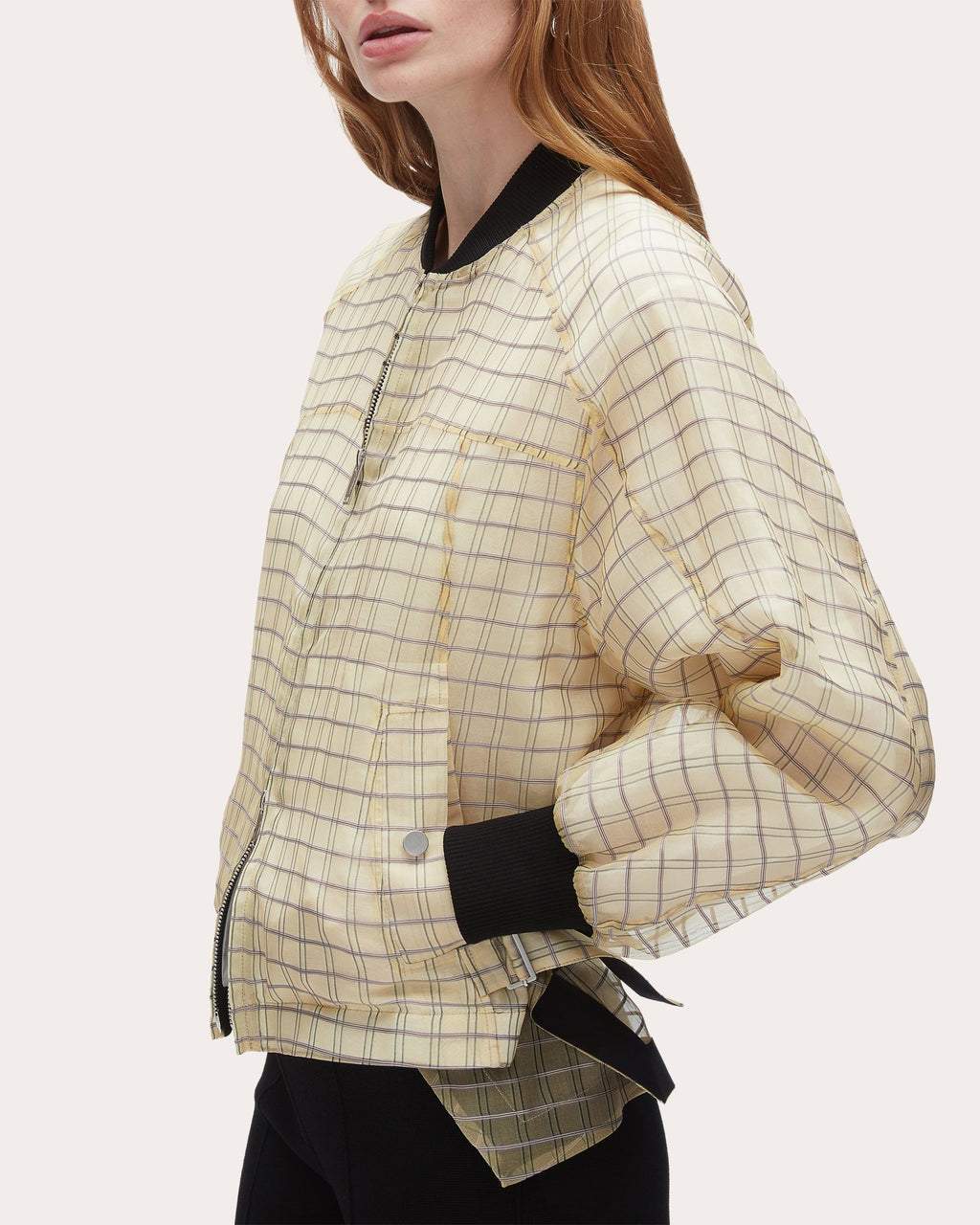 Plaid Silk Organza Bomber Jacket
