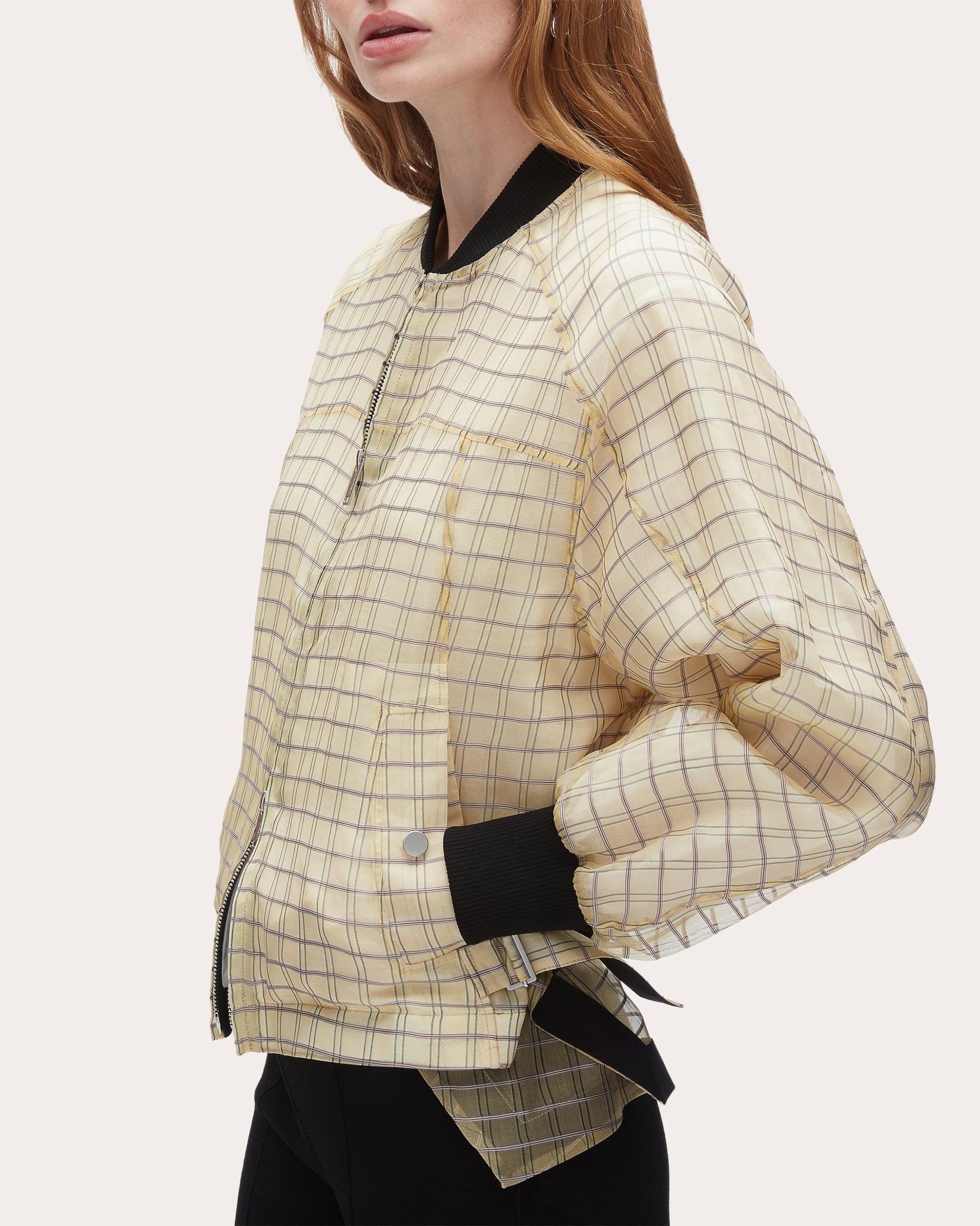 Plaid Silk Organza Bomber Jacket