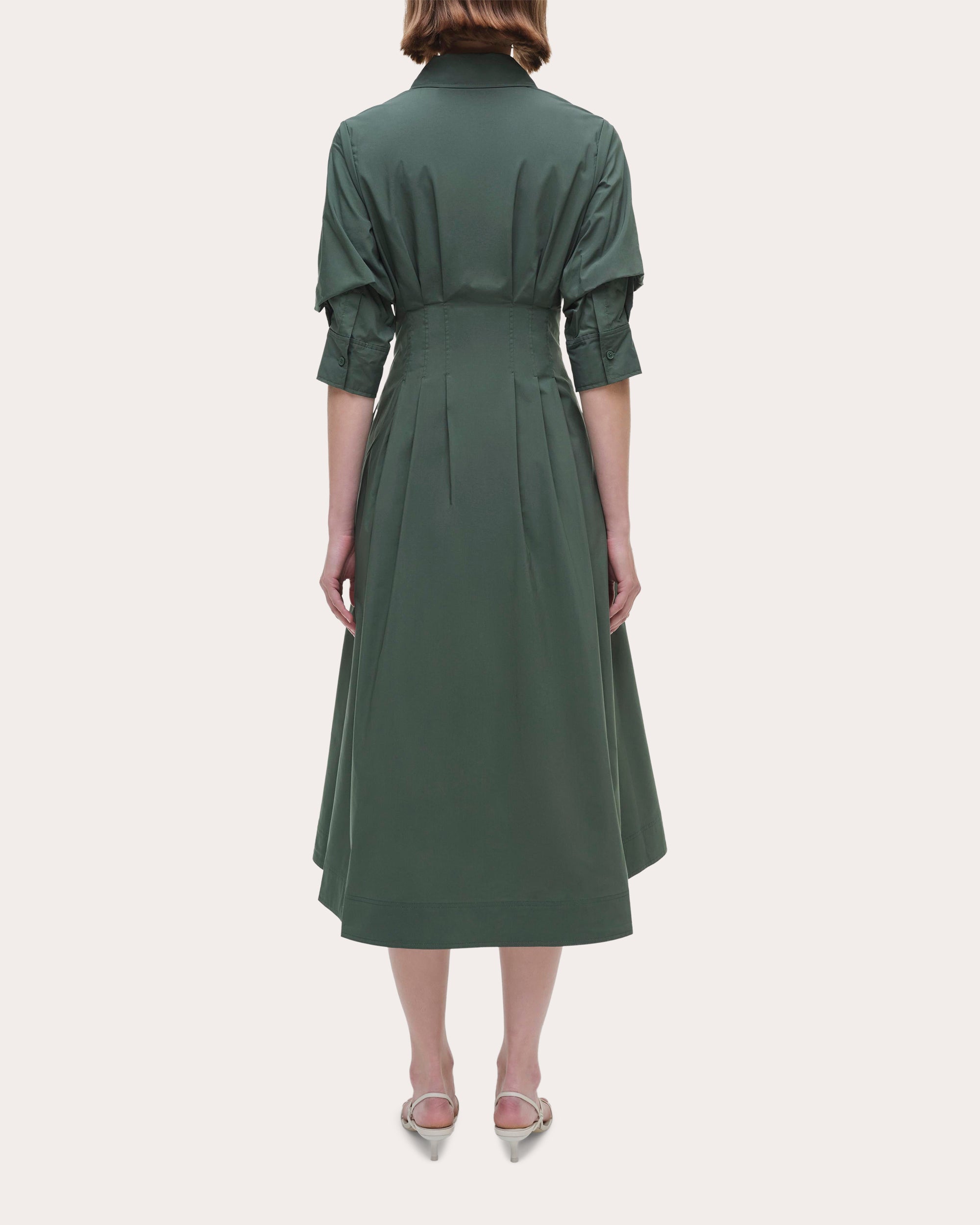 Jazz Pleated Cotton Poplin Midi Shirt Dress