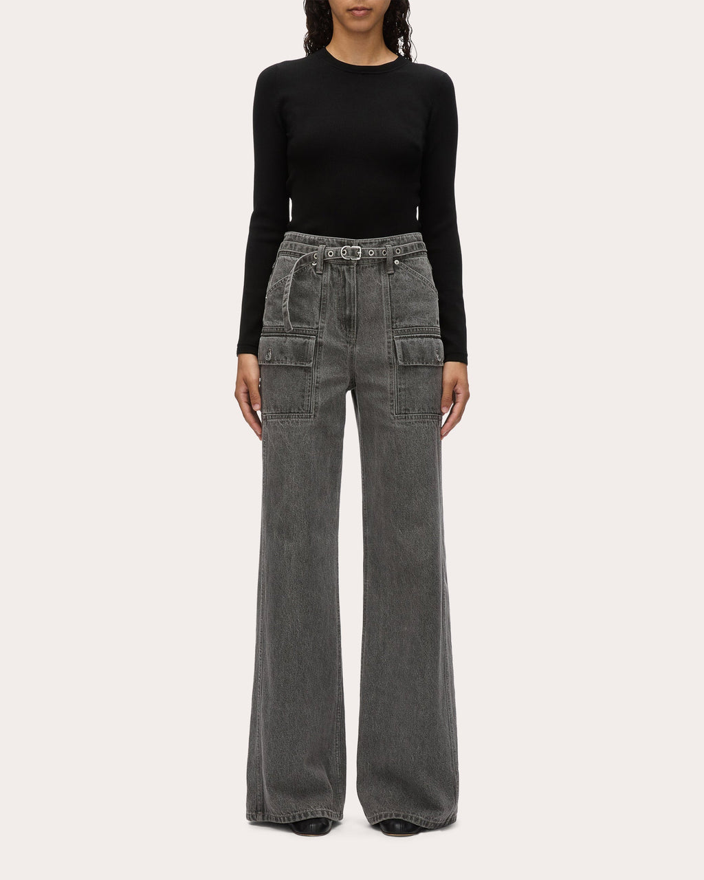 Acid Wash Belted Cargo Jeans