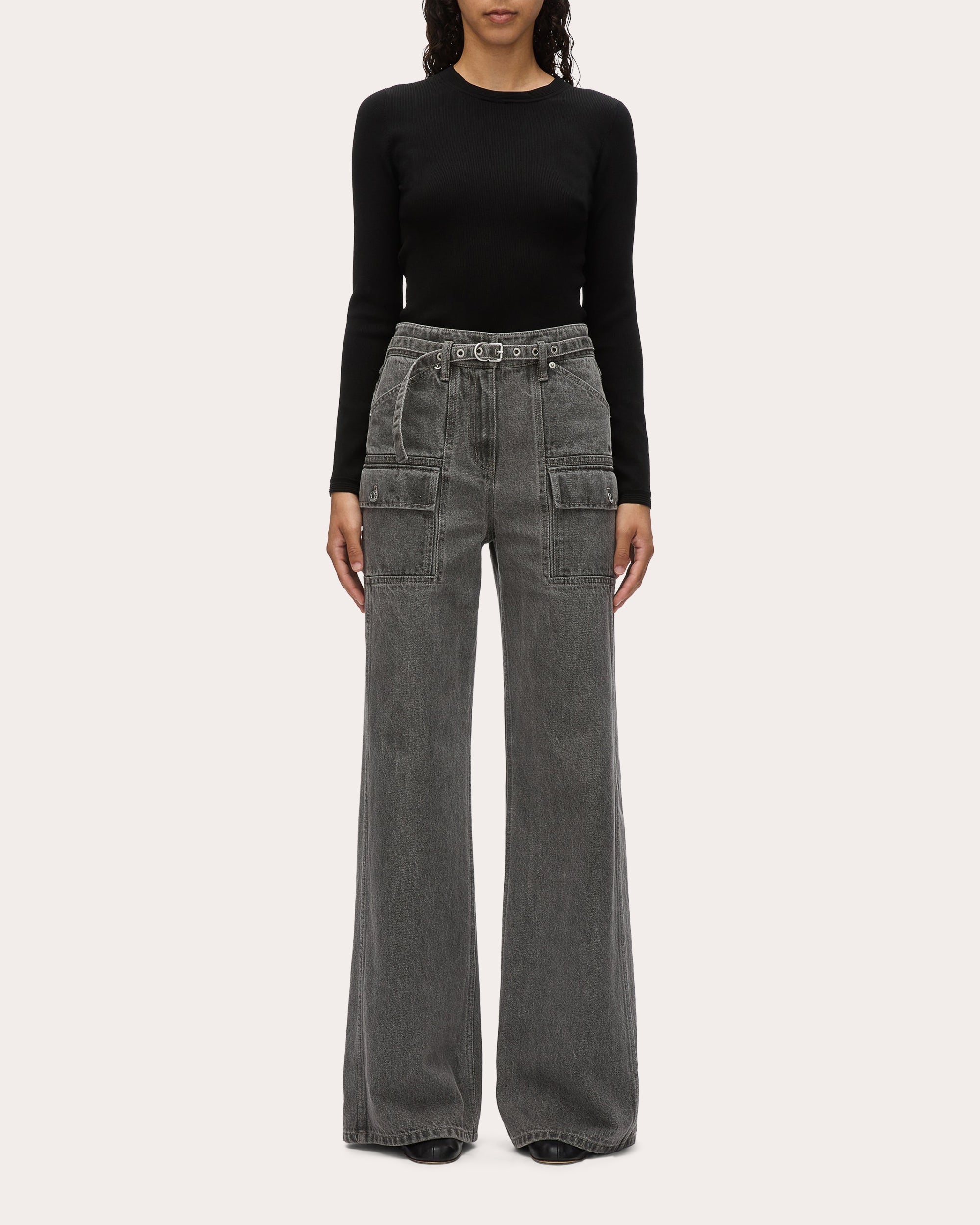 Acid Wash Belted Cargo Jeans