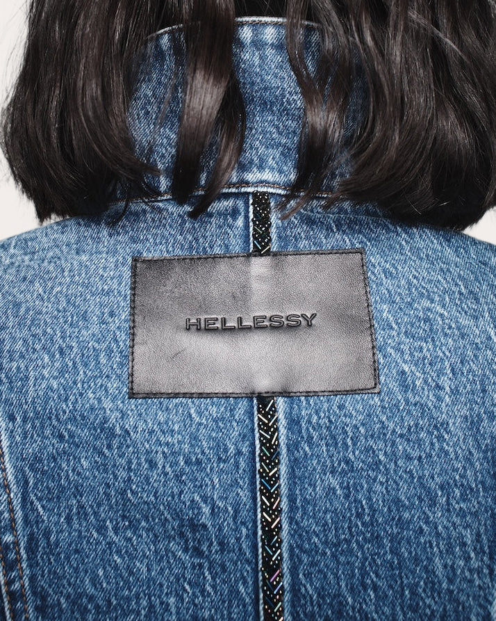 Kai Beaded Peplum Denim Jacket