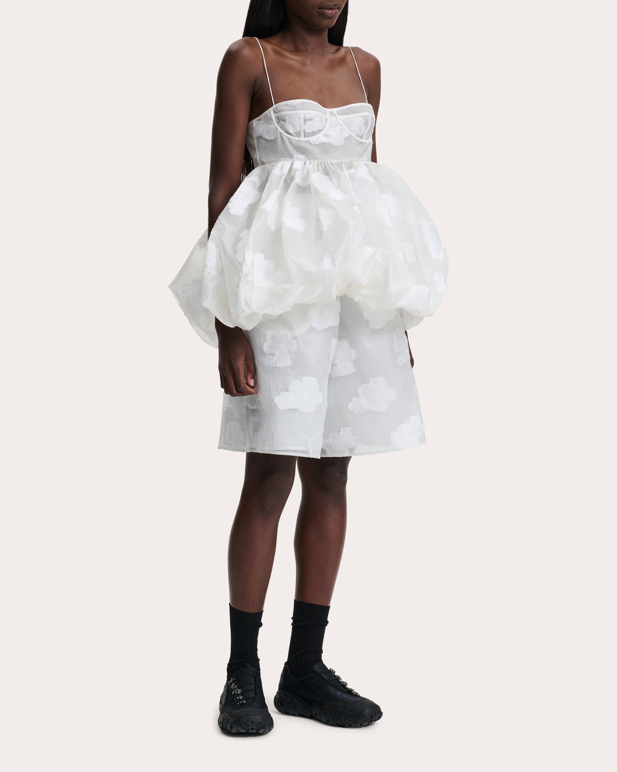 Anette Gathered Floral Fil-Coupé Peplum Bustier Top