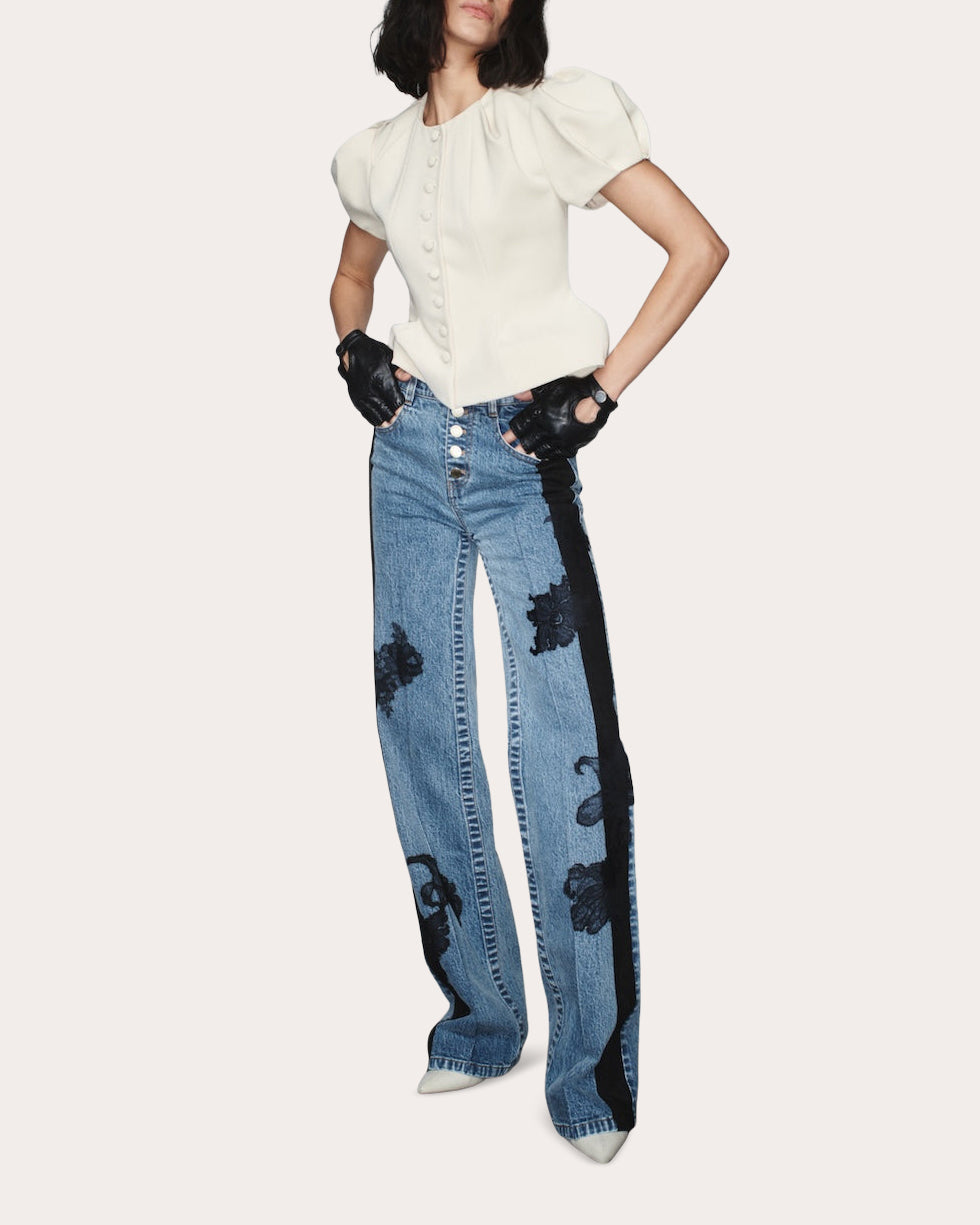 Zion Embroidered Lace Straight-Leg Jeans