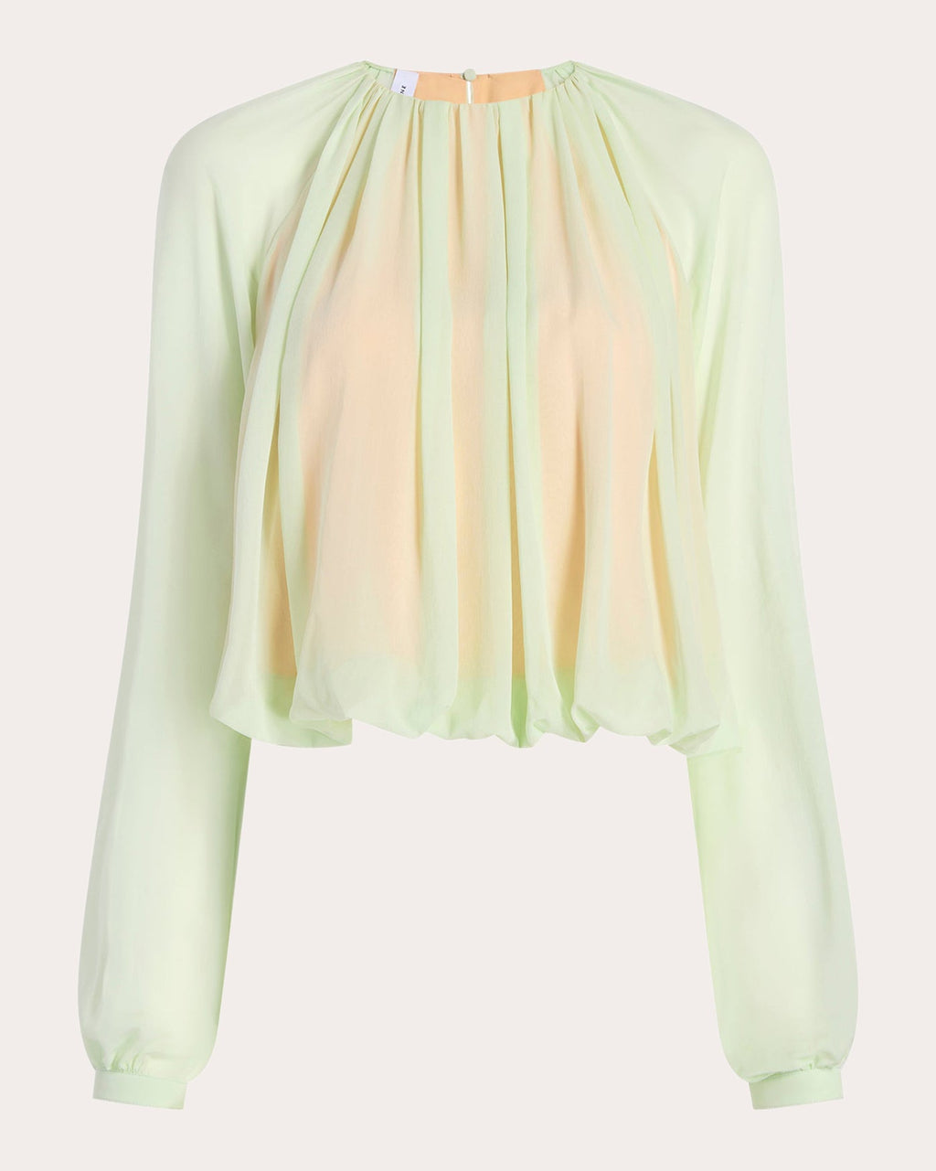 Silk Chiffon Gathered Long-Sleeve Blouse