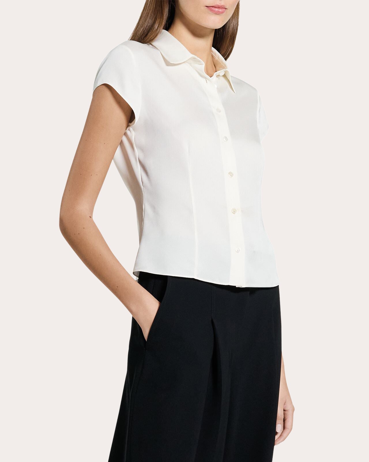 Silk Cap-Sleeve Button-Up