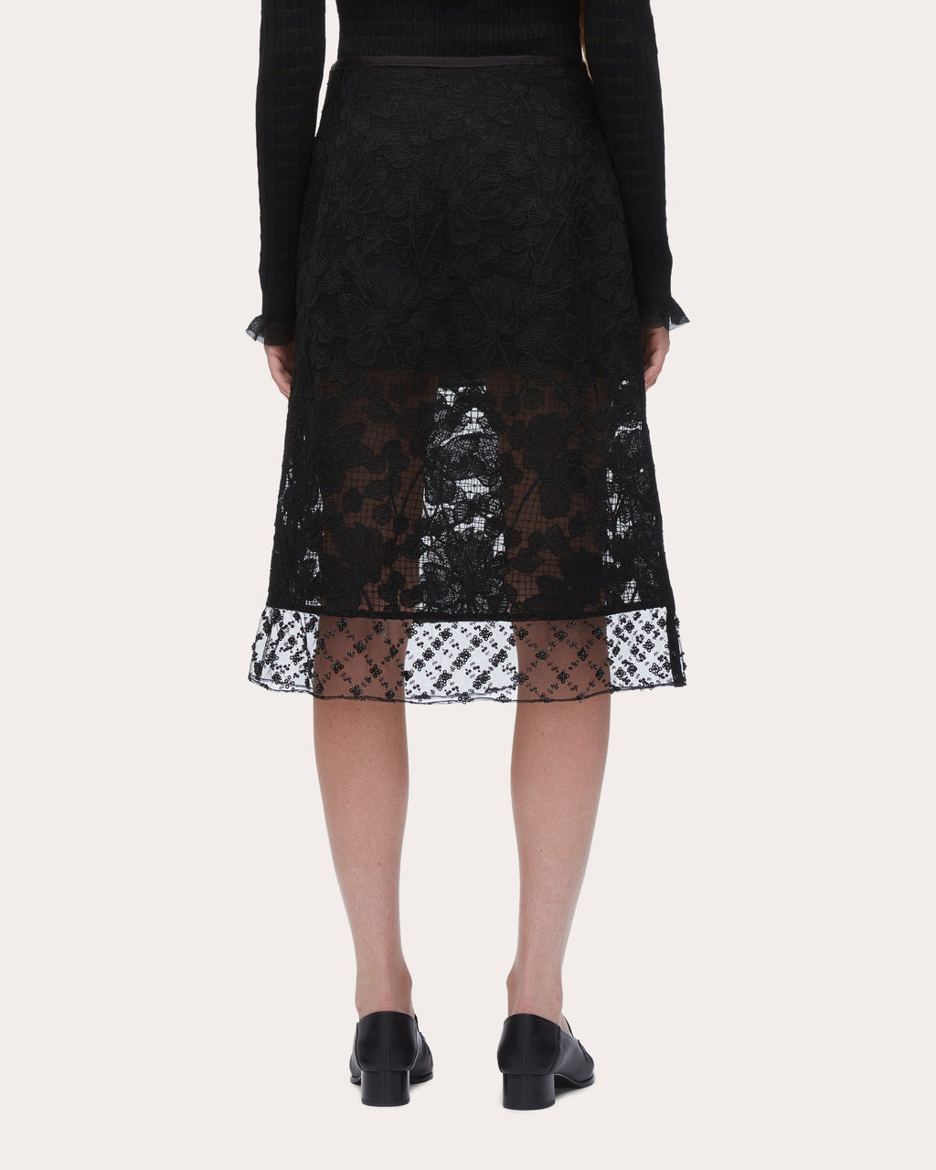 Beaded Floral Corded Lace Midi Skirt