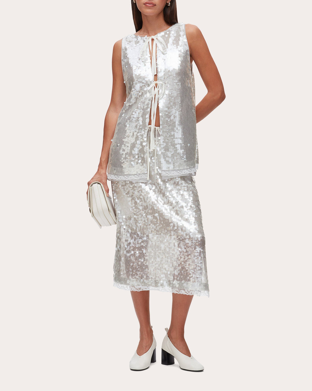 Sequin Paillette Tied Flounce Tank